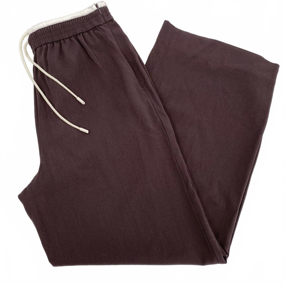 St. John Blue Label Brown White Drawstring Wide Leg Pants | Women’s M, Regular